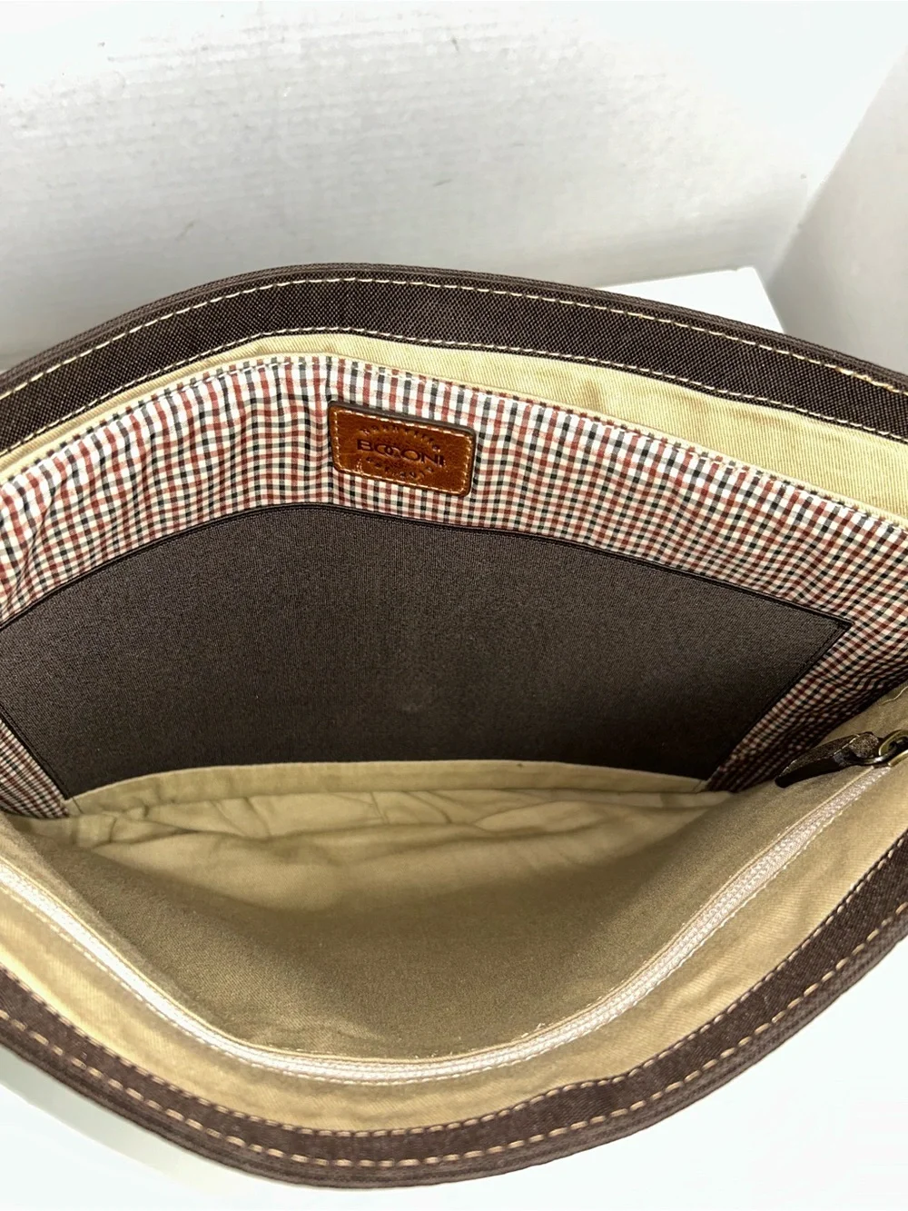 Boconi Brown Leather Laptop Crossbody Messenger Bag